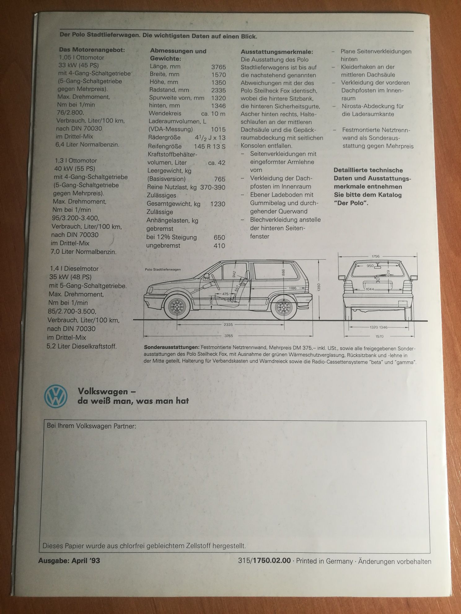 Prospekt VW Polo Stadtlieferwagen