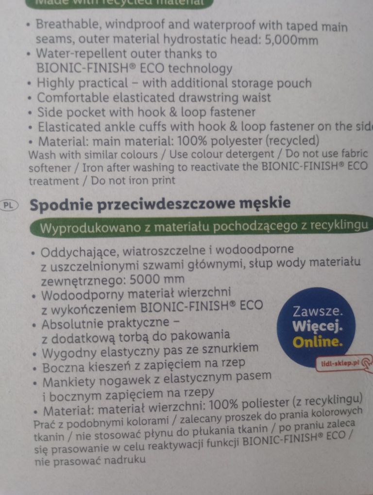 Spodnie przeciwdeszczowe męskie M 48/50