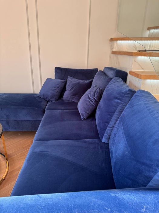 Narożnik modulowy 240/165 cm w kolorze granatowym, welur