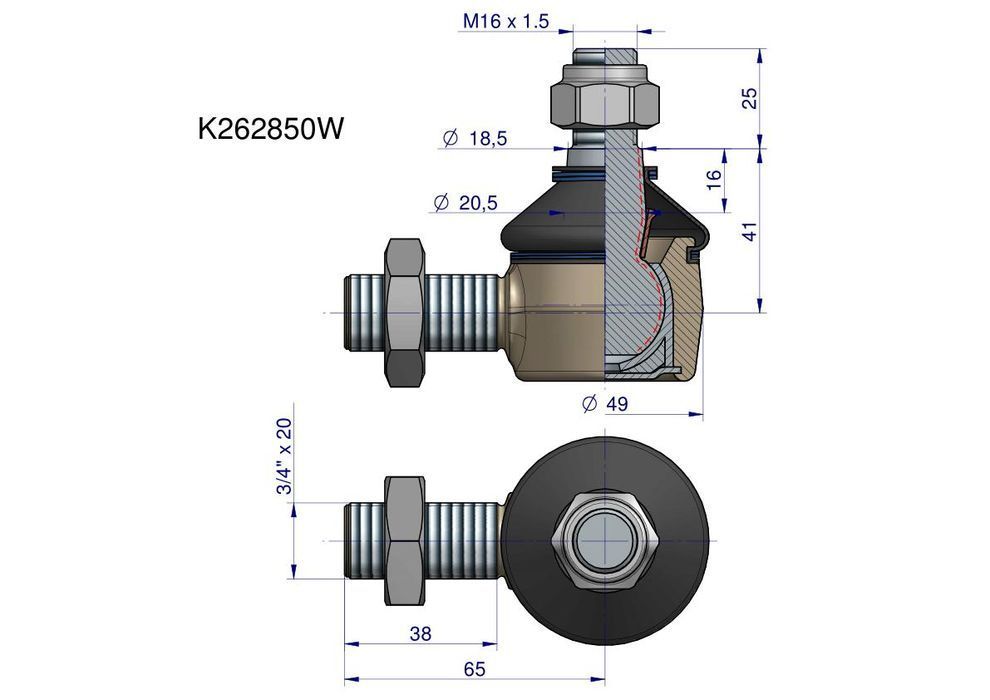 Przegub kierowniczy 3/4' K262850 WARYŃSKI CASE