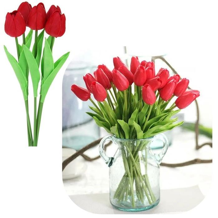 Tulipany Silikonowe Kwiaty Sztuczne 34cm Rośliny Ozdobne do Wazonu5szt