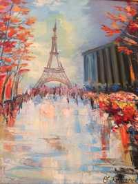 Картина "Париж" на холсте,масло, 55х55 см, в рамке