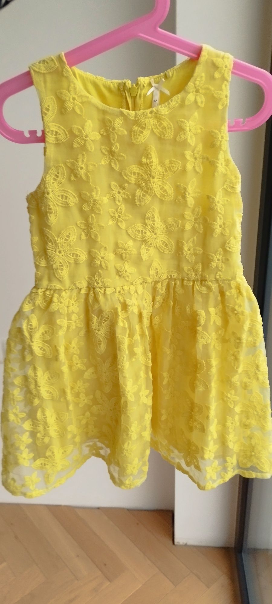 Sukienka koronkowa w kwiaty żółta wizytowa galowa lato 116 next