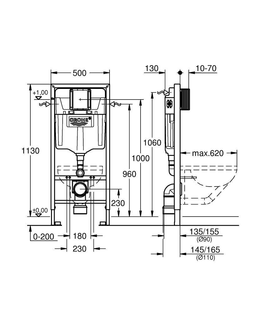 Grohe RAPID SL podtynkowy zestaw WC 3w1, przycisk CZARNY MAT