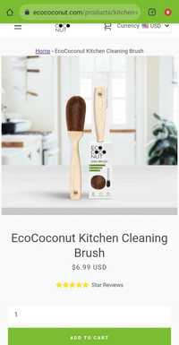 Кокосова натуральна щітка з ручкою для посуду, раковин Ecococonut