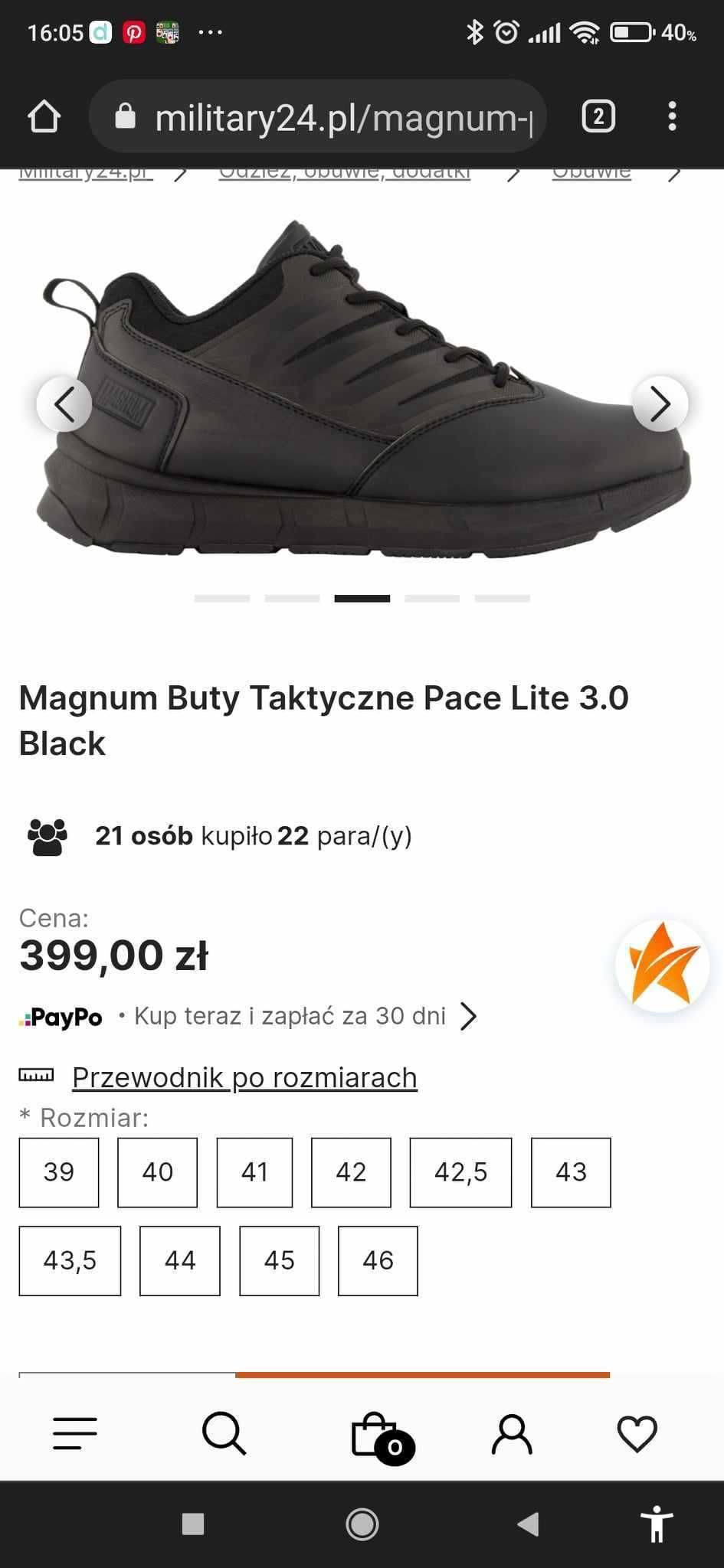 Buty taktyczne magnum pace lite 3.0 czarne nowe męskie 44