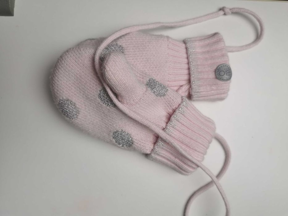 Rękawiczki okaidi 92/98 różowe na sznurku Nowe