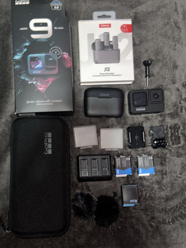 GOPRO HERO 9 dodatkowo akcesoria plus ULANZI J12 mikrofony