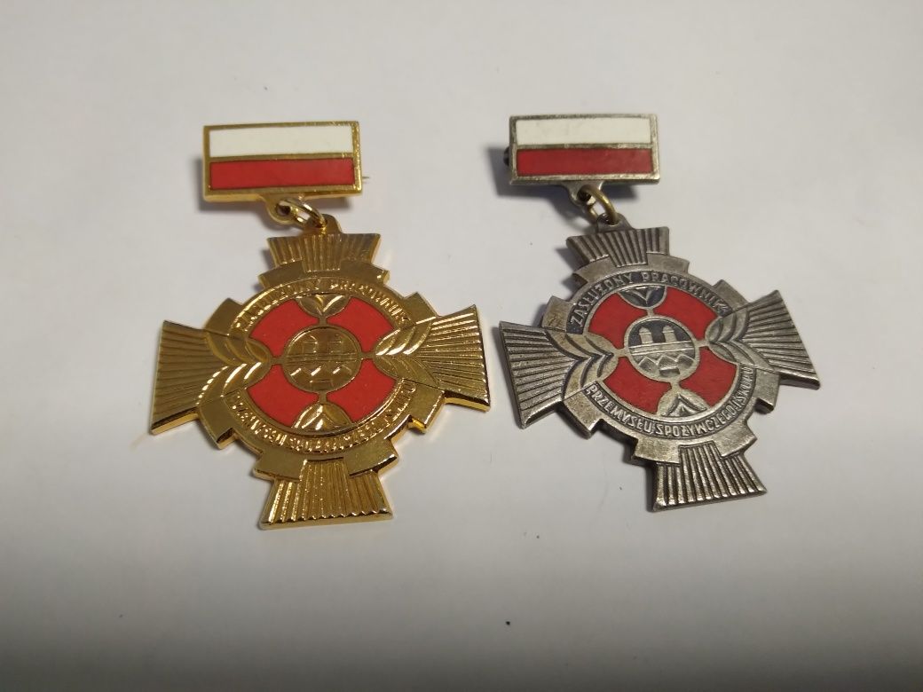 2 odznaki Zasłużony Pracownik przemyslu spożywczego i skupu Prl