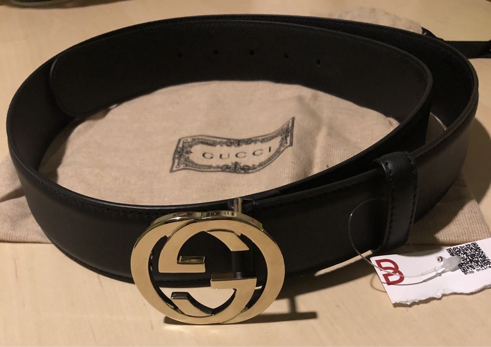 Pasek Gucci 105 czarny złota klamra