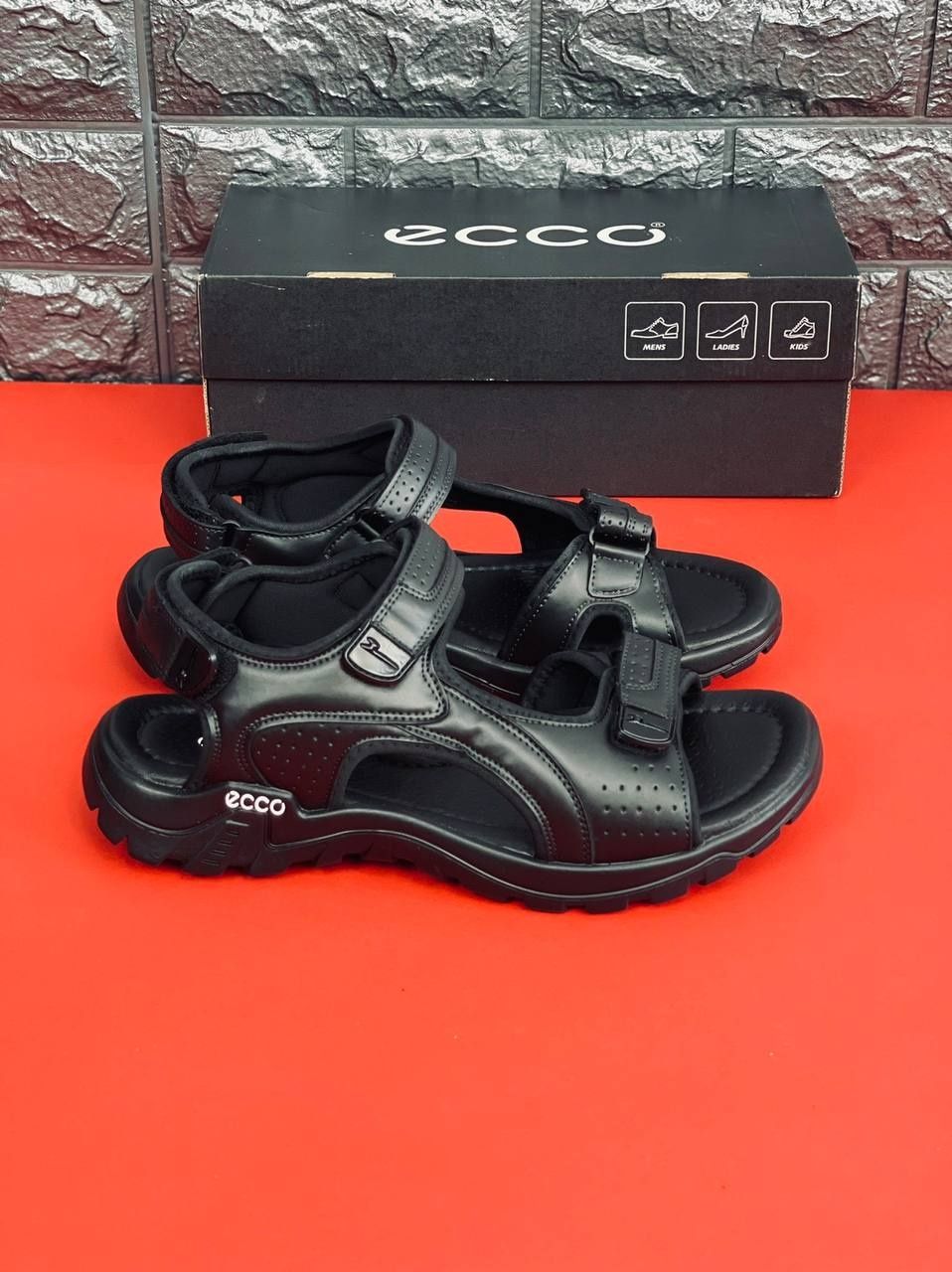Мужские сандалии чёрного цвета ECCO сандалии на липучке 40-45