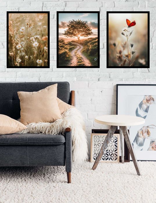30x40 obrazy w ramie plakaty ramka MOTYL ŁĄKA KWIATY NATURA BOHO