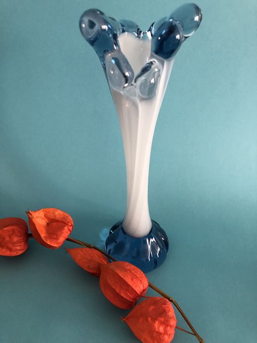 Wazon szklany, niebieski Murano?, vintage, midcentury
