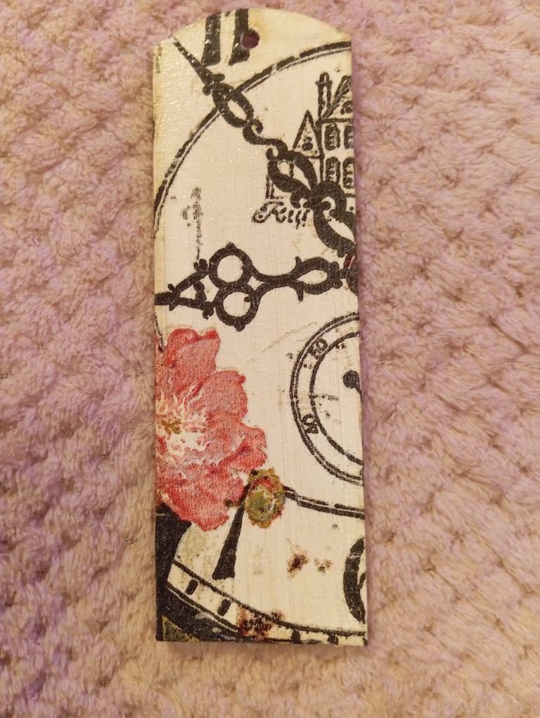 Zakładka do książek zegar kwiat Decoupage