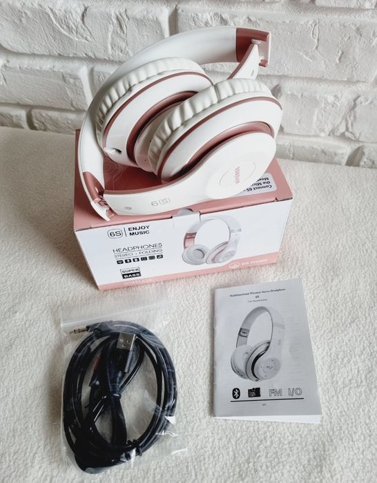 Słuchawki bezprzewodowe nauszne Bluetooth 6S białe