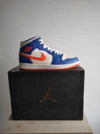 Sneakersy męskie wysokie białe niebieskie Air Jordan 1 Mid rozmiar 42