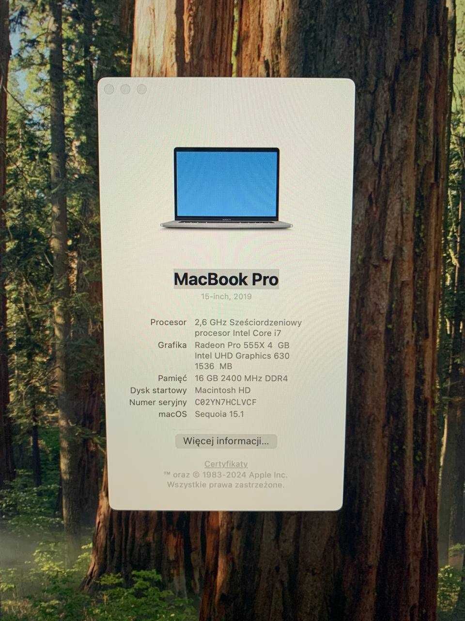 MacBook Pro 2019 – 16GB RAM / 256GB SSD / i7 – Stan bardzo dobry