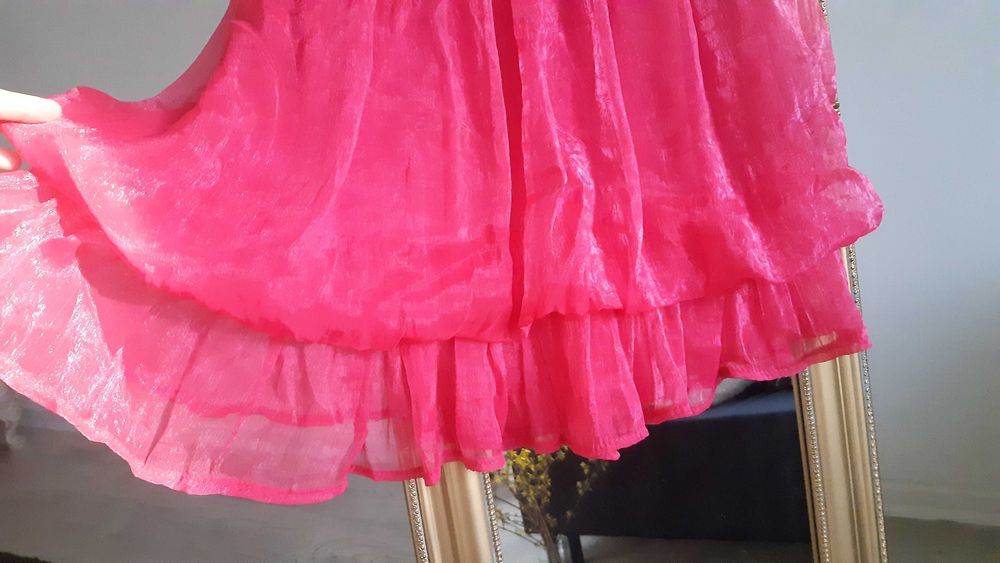 zestaw różowa tiulowa lekka sukienka ćwieki bolerko narzutka gratis S