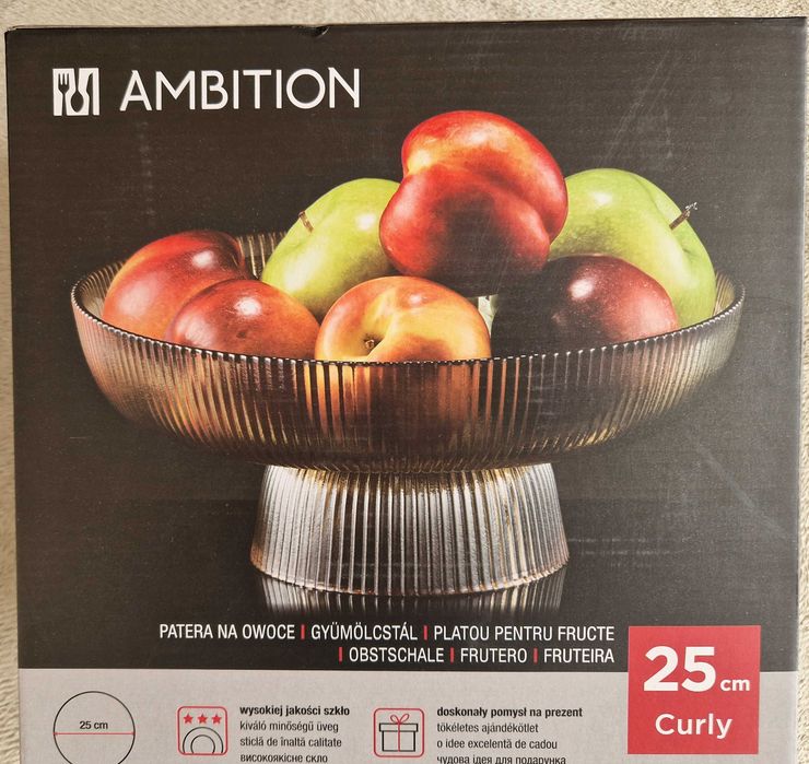 Ambition nowa patera na owoce curly bursztynowa 25cm
