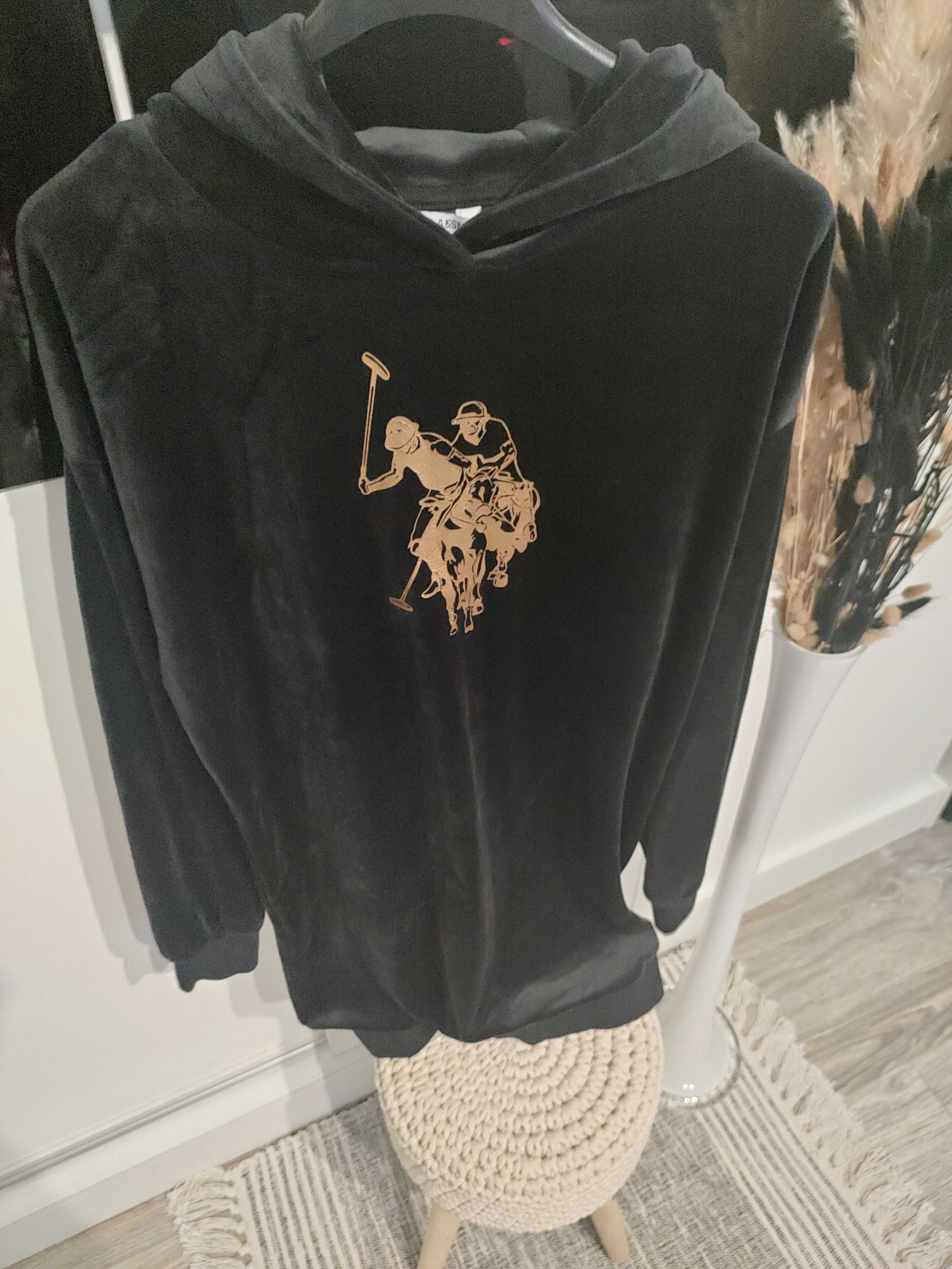 Sukienka bluza tunika welurowa czarna z kapturem u.s. polo assn.