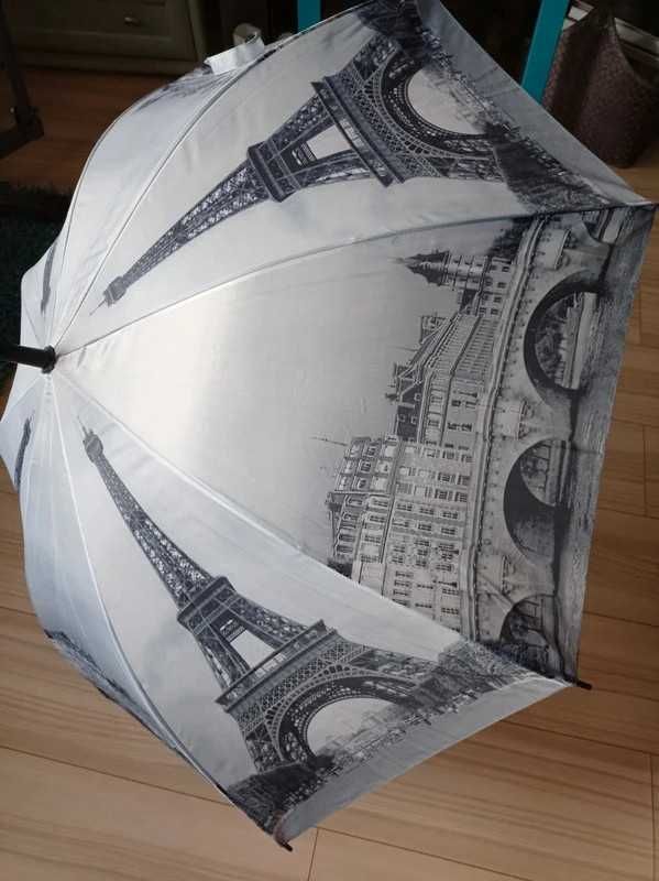 Piękny duży parasol z Wieża Eiffla szaro czarny
