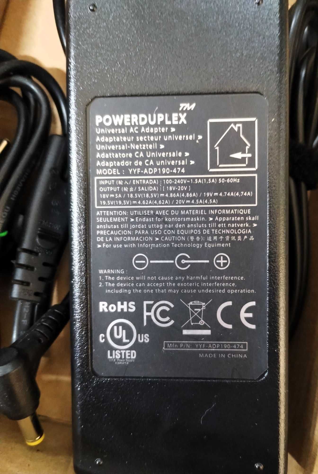 Uniwersalny zasilacz sieciowy Powerduplex Model YYFADP190 18V-20V