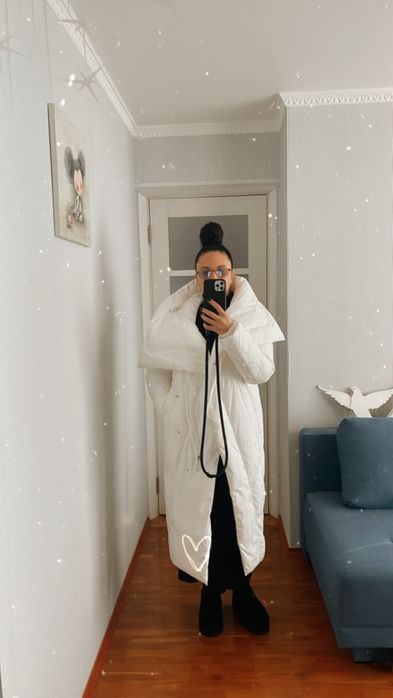 Білий пуховик біопух + спортивний костюм в подарунок