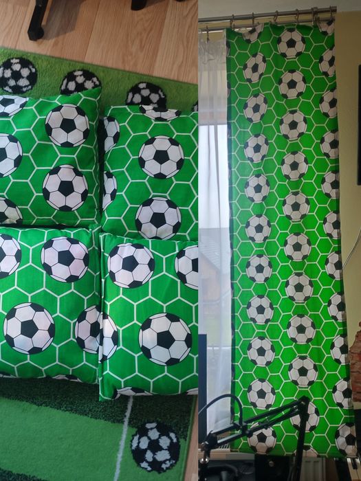 Zasłony piłka nożna i 4 poszewki na jaśki do kompletu