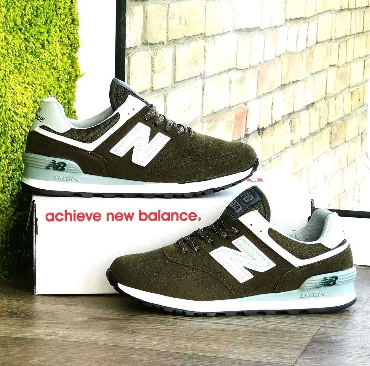 Кроссовки Нью Беланс 574 Зелёные Хаки Мужские Замшевые New Balance
