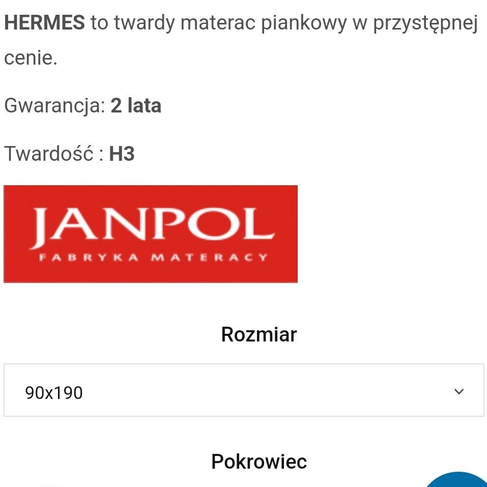 Materac HERMES JANPOL piankowy 90x190