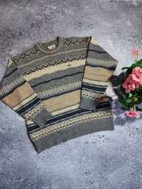 Шерстяной разноцветный свитер с узорами Lacoste vintage (Оригинал)