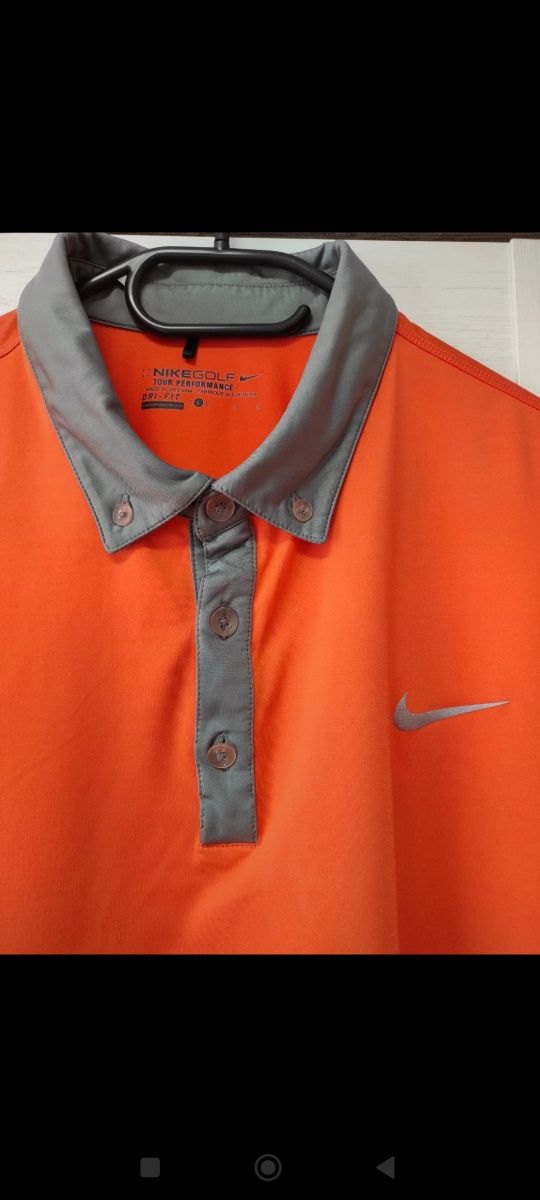 Koszula sportowa L pomarańczowi szary kołnierz Nike Golf Tour Performa