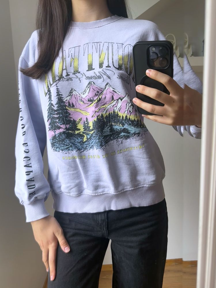 Fioletowa damska liliowa bluza nadruk styl vintage Pull&Bear XS 34