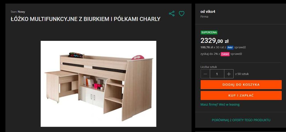 Łóżko piętrowe + biurko gratis