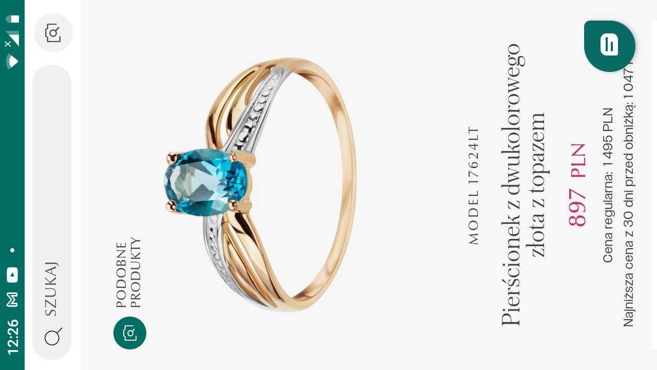 Złoty pierścionek Yes topaz London blue rozmiar 8.5