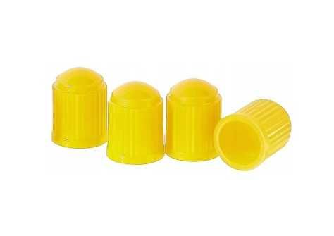 Plastikowe nakrętki kapturki na wentyle do kół żółte 4 szt do roweru