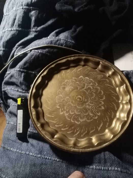 Бронзовая чеканная тарелка, Индия, handmade, десертный формат