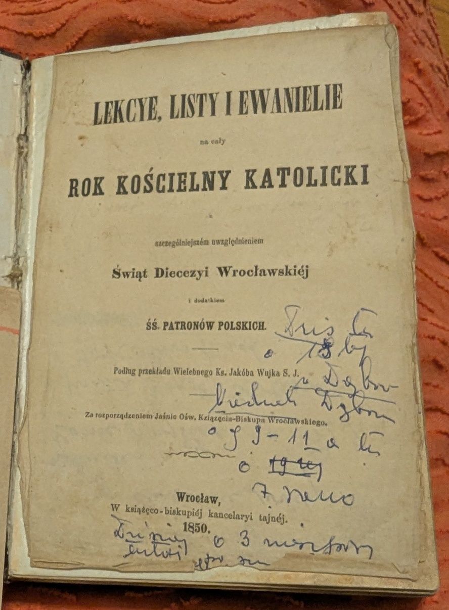 Stara książeczka do nabożeństwa 1850 Lekcye Listy i Ewanielie