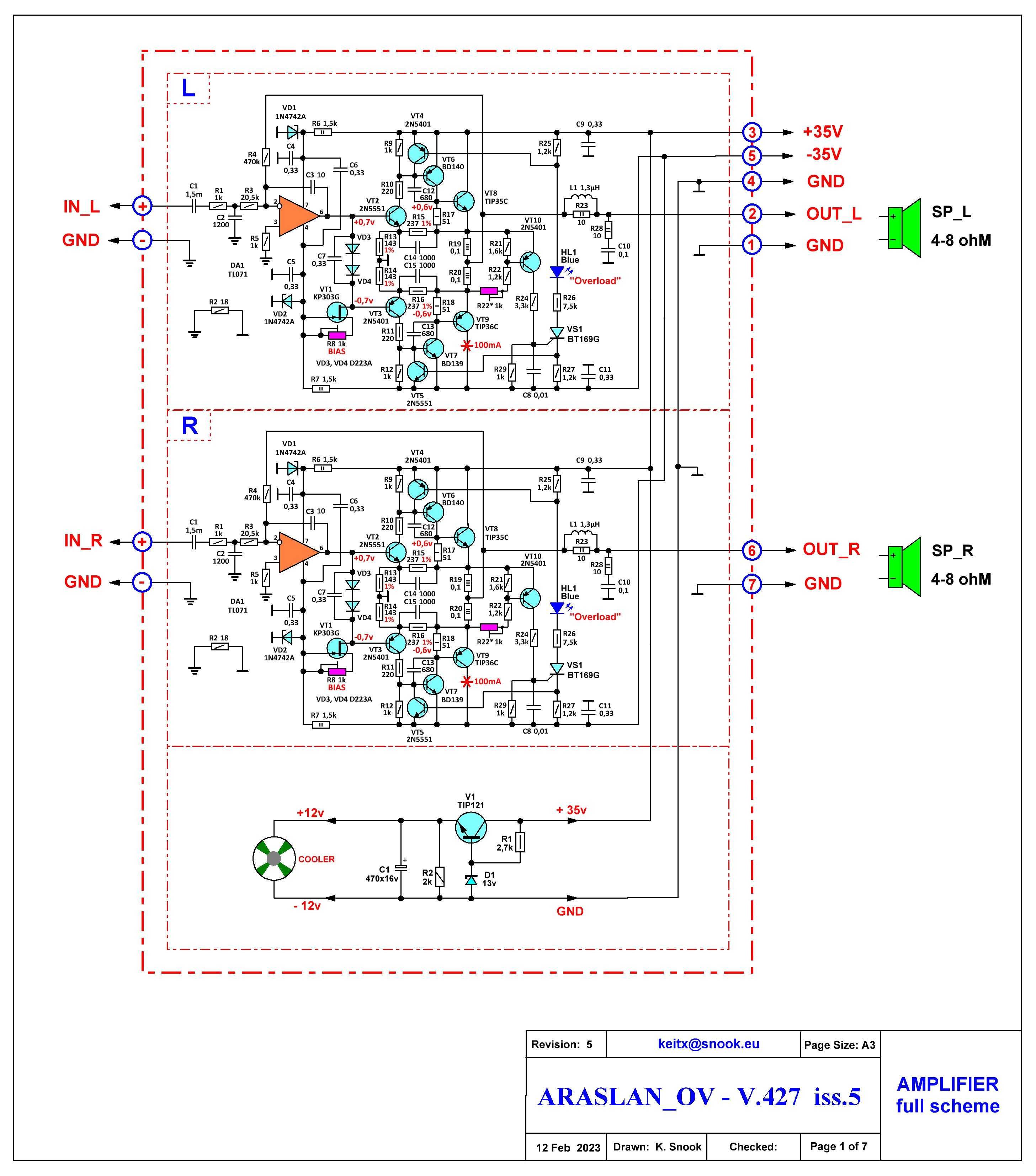 Усилитель  ARASLAN_OV - V.427  iss.5 (блок УНЧ) 2х100 Вт