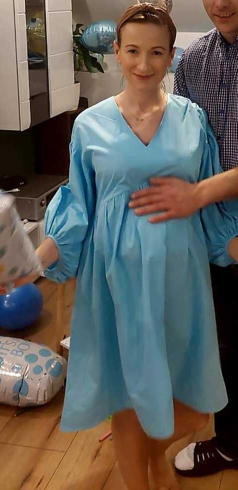 Sukienka blękitna niebieska babydoll c&a 36 S ciążowa na babyshower