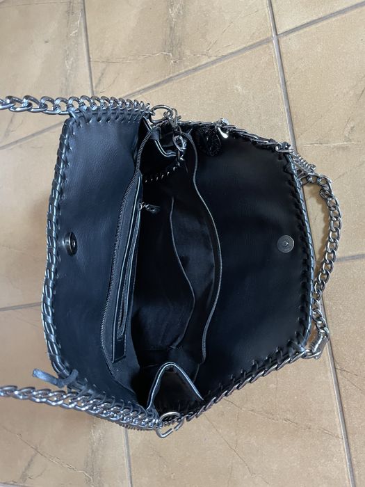 Czarna torebka shopper bag łańcuchy imitacja Stella