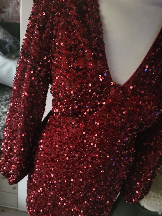 Burgundowa sukienka cekinowa xl-xxl, święta Sylwester,  impreza