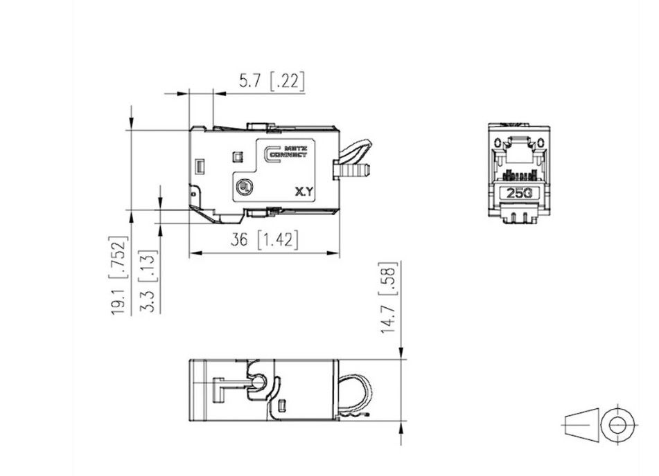 Moduł Cat.6A (klasa EA), 180° gniazda rj45