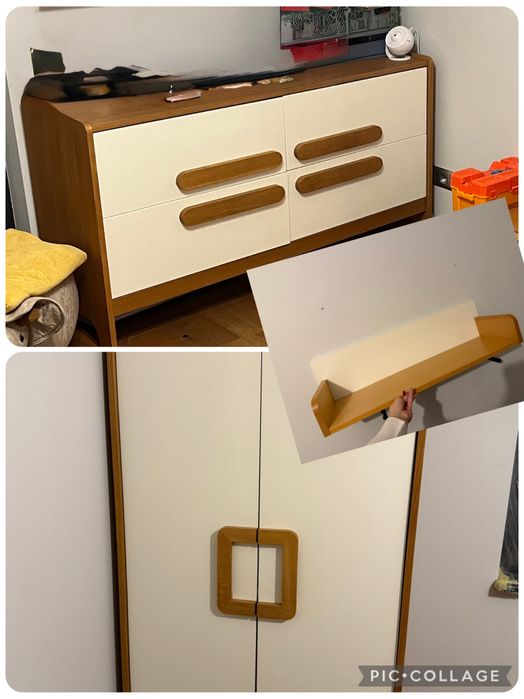 Zestaw mebli Timoore First debowe biale szafa komoda polka skrzynia