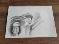 Smutna kobieta rysunek ołówek A4