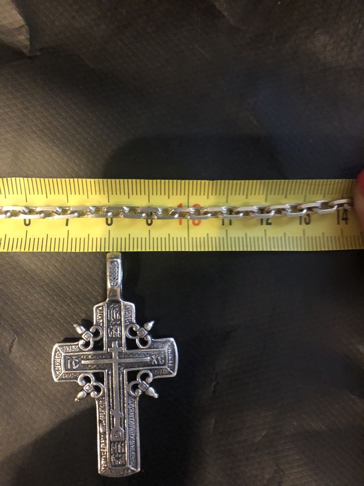 Серебрянная цепь мужская с крестом 925 проба