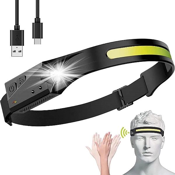 Latarka czołowa LED z czujnikiem ruchu IPX4 USB-C 1200 mAh - czarna