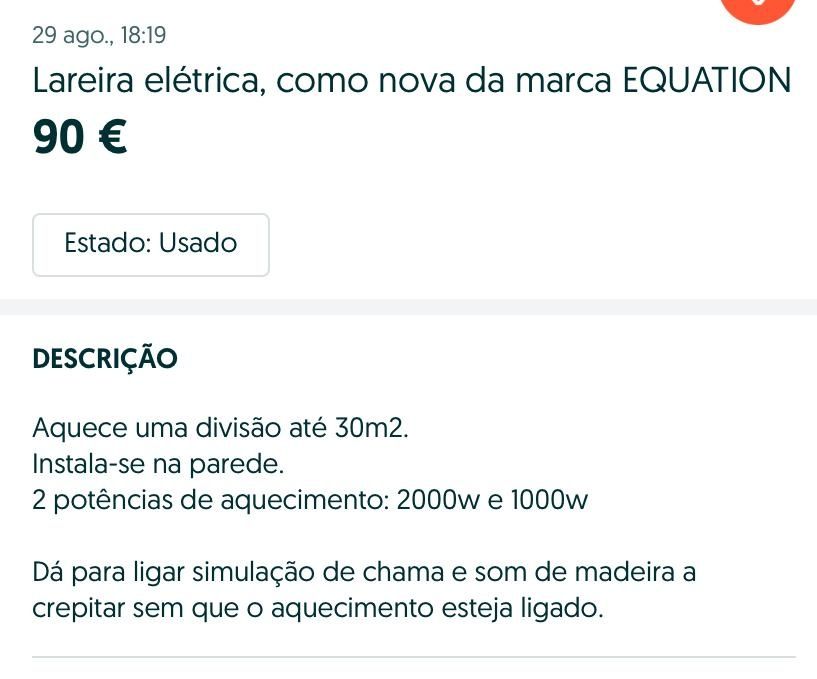 Vendo lareira  elétrica  usado so num inverno aquece muito bem