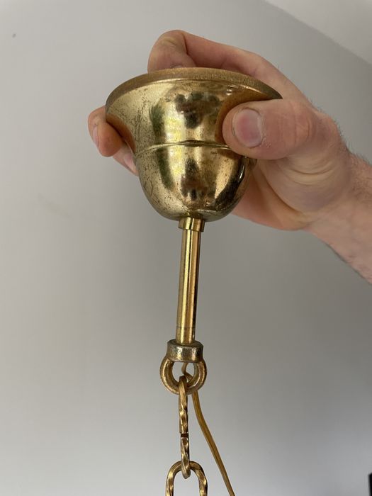 Lampa zyrandol duzy zloty ze szklem antyk lata 70