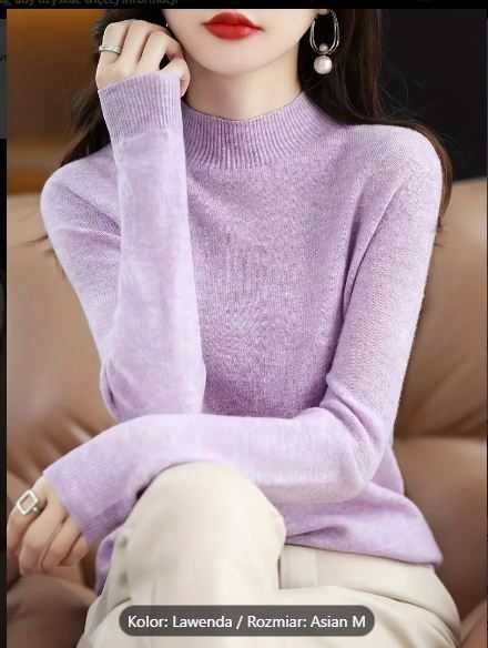 Nowy damski , cienszy, niegryzący, miękki ,  sweterek 100% wełna R S